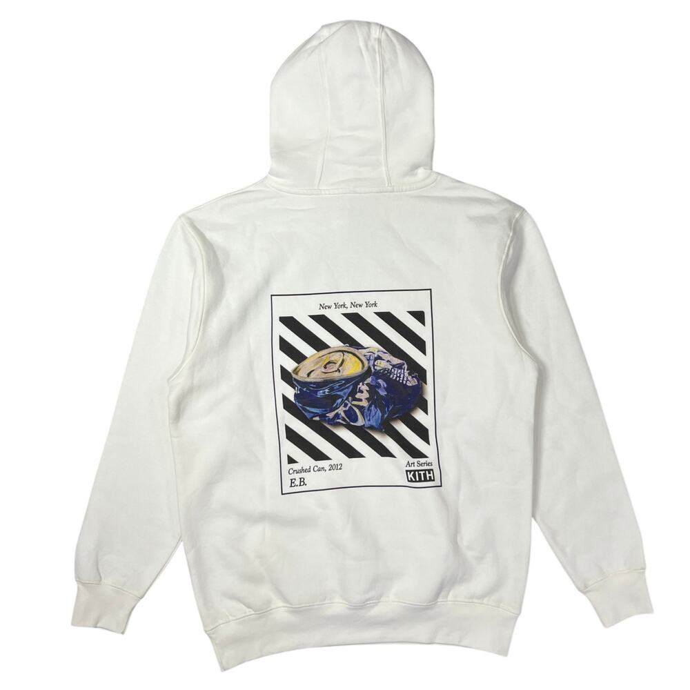 KITH Art Series Crushed Can NYC Hoodie SIZE M White Graphic Pullover Streetwear